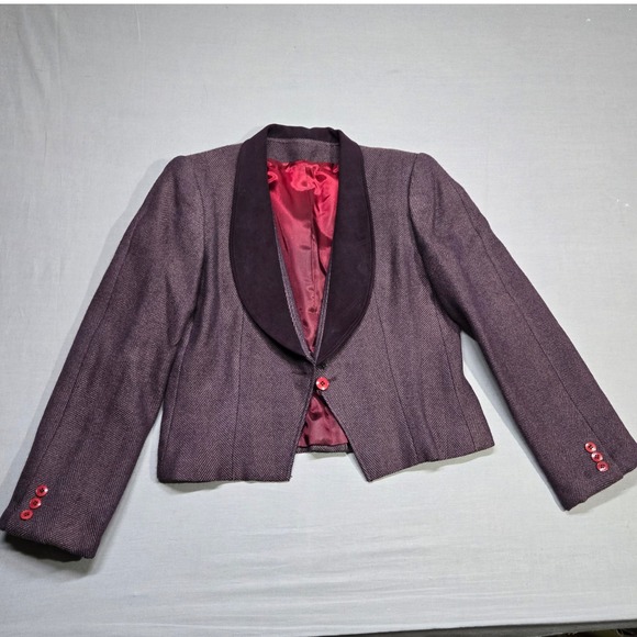 Oscar de la Renta Jackets & Blazers - Vintage Oscar de la Renta Cropped Tux Blazer Purple Tweed Velvet Collar Size 10